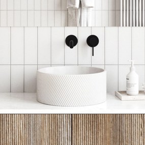 Umywalka betonowa nablatowa okrągła bez otworu na baterię 37 cm VIJA | różne kolory : Kolor - Biały (beton)