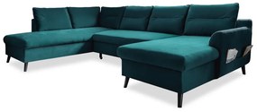 Turkusowa aksamitna rozkładana sofa w kształcie litery "U" Miuform Stylish Stan, lewostronna