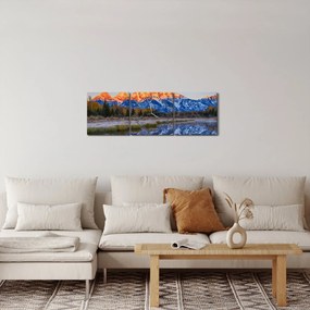 Obraz ośnieżonych szczytów górskich (z zegarem) (90x30 cm)