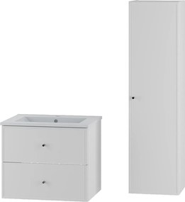 Biały Zestaw do Łazienki 60cm Szafka z Umywalką Słupek Marco