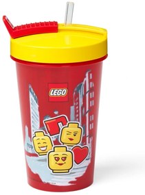Czerwony kubek podróżny z żółtym wieczkiem i słomką LEGO® Iconic, 500 ml