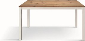 Drewniany stół, efekt dębu, biała podstawa, 140x80-190x80cm - TROPEA