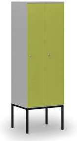Drewniana szafa ubraniowa z podstawą, 2-drzwiowa, 1871 x 600 x 500 mm, demontaż, zamek cylindryczny, szary/zielony