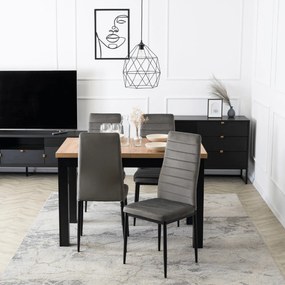 Zestaw Stół Rozkładany SKUBI 120-160 cm Dąb Craft/Czarny i 4 Krzesła NARIS Szare Welurowe