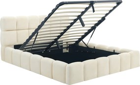 Łóżko Tapicerowane 160x200 cm MURCJA ze Stelażem i Pojemnikiem Dwuosobowe Welurowe Kremowe