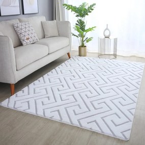 Dywan pluszowy 3D Vision biało-srebrny 80 cm x 250 cm