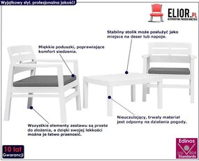 Komplet białych mebli ogrodowych - Ryvel