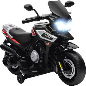 AIYAPLAY Elektryczny motocykl dla dzieci 18-36 miesięcy, pojazd do siadania, kółka pomocnicze, światła, muzyka, tworzywo sztuczne, stal, Schwarz