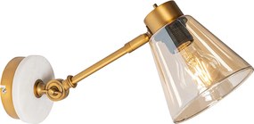 Lampa ścienna w stylu art deco brązowa z marmurem i bursztynowym szkłem - Nina