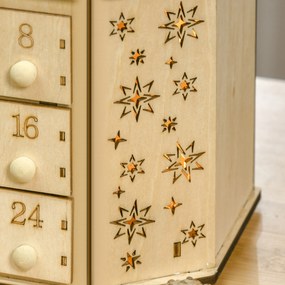 Kalendarz świąteczny 24 szufladki z oświetleniem LED, MDF, drewno naturalne | Aosom PL