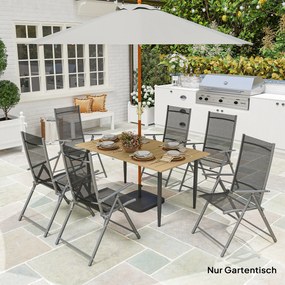 Outsunny Stół ogrodowy 150x90 cm, odporny na warunki atmosferyczne stół balkonowy ze stali, stół z otworem na parasol, brązowy | Aosom PL