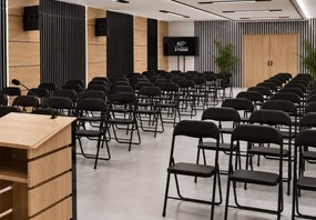 Krzesło składane Fuente czarne – metalowe krzesło składane tapicerowane do kuchni, biura i ogrodu