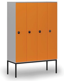Drewniana szafa ubraniowa z podstawą, 4-drzwiowa, 1871 x 1200 x 500 mm, demontaż, zamek RFID, szary/pomarańczowy