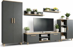 Komplet mebli do salonu z szafą antracyt + dąb artisan L2-G16