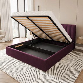 Masseno Łóżko Tapicerowane DEMERA z pojemnikiem na pościel 200x200 cm - Fioletowy, MAGIC VELVET 2202