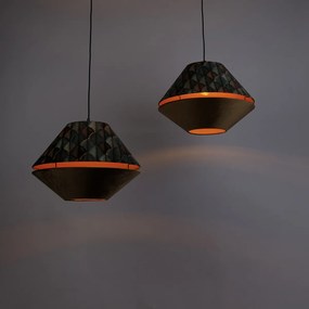 Lampa wisząca czarna z podwójnym aksamitnym abażurem z motywem liści i beżowym kolorem 2-źródła światła - Cava Luxe