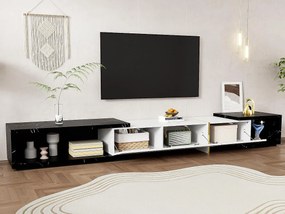 Regulowany stół TV (140-260 cm) - 3 drzwi uchylne - czarny marmur - Biały i Czarny