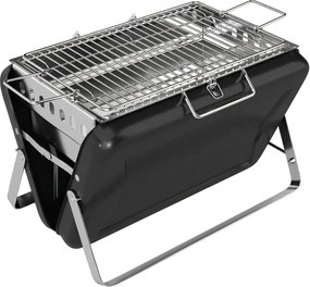 Outsunny Grill na węgiel drzewny ze stali nierdzewnej BBQ Smoker z rusztem, uchwytem, składanymi nogami do grillowania na tarasie, campingu 40x28x25,5 cm czarny | Aosom PL