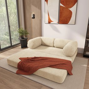 Masseno Sofa piankowa EIREN z funkcją spania, Kanapa z pianki do salonu, Bezmontażowa, Tkanina bucle – Kremowy QUELLE 02