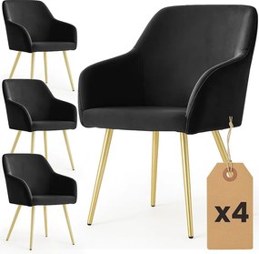 4x Welurowe krzesło tapicerowane gładkie Czarne ESTELLE Złote nogi