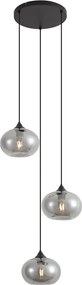 Lampa wisząca art deco czarna z przydymionym szkłem 3-światłowa okrągła - Busa
