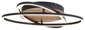 Lampa sufitowa czarna z drewnem orzechowym z LED z 3-stopniową regulacją jasności 2-źródła światła - Kane Nowoczesny Oswietlenie wewnetrzne