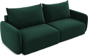 Ciemnozielona aksamitna rozkładana/ze schowkiem sofa 238 cm Kalena – Makamii