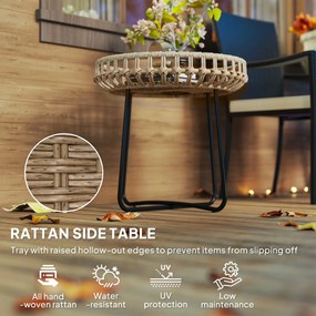 Outsunny Zestaw 2 Stolików Pomocniczych z Polirattanu Ø60/41 cm Okrągłe Odporny na Warunki Atmosferyczne Brązowy