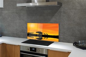 Panel szklany do Kuchni Żyrafy nad Jeziorem o Zachodzie Słońca