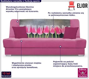 Różowa wersalka z funkcja spania z motywem tulipanów  - Piovia 22X