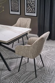 Stół do Jadalni rozkładany spiek biały marmur czarne nogi 160-220/90/75 VITORINO