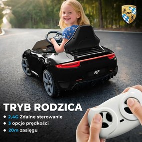 AIYAPLAY Elektryczny samochód dla dzieci 12V z pilotem, muzyką i pasem bezpieczeństwa — czarny