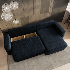 Masseno Narożnik TELIN z funkcją spania i pojemnikiem na pościel Narozniki L, Rozkładana sofa - Czarny, TILIA 100