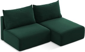 Ciemnozielony aksamitny rozkładany/ze schowkiem narożnik (prawostronny/z szezlongiem) Kalena – Makamii