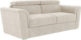 Kanapa 4-osobowa rozkładana typu express z tkaniny teksturowanej beżowej - Powierzchnia spania na szerokich listwach 160 cm - Materac 22 cm z pianką memory - RIZORA