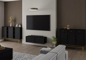 Wisząca szafka RTV Daily II 120 cm beż / czarna / eucaliptus – nowoczesna szafka pod telewizor z dwoma frontami