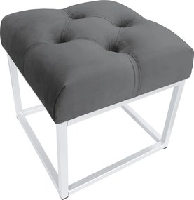Pufa CHESTERFIELD tkanina Welur loft ławka podnóżek metal : Kolor Stelaża - Biały, Kolor tkaniny - VELVET - BL14, Typ tkaniny - Velvet
