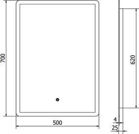 Mexen Navia lustro łazienkowe podświetlane 50 x 70 cm, LED 6000K, antypara - 9803-050-070-611-00