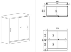 Szafka przesuwna ARRISTO LUX, 800 x 400 x 836 mm, orzech