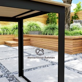 Outsunny Stół Ogrodowy Metalowy 175x78 cm Odporny na Warunki Atmosferyczne Stół Balkonowy z Efektem Drewna, Antypoślizgowy Stół do Jadalni Czarny