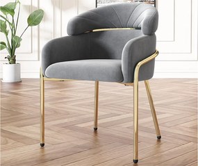 1 Fotel wypoczynkowy z weluru - z 4 złotymi metalowymi nogami - Szary