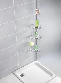 Narożna półka łazienkowa Premium Edge Shiny, 3 poziomy, lusterko, teleskopowa, WENKO
