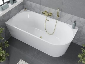 Mexen Mia wanna wolnostojąca narożna lewa 180 x 80 cm, biała, przelew złoty - 52691808000L-50