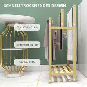 HOMCOM Stojak na ręczniki, wolnostojący, 3 pręty, bambus/stal, 50,5x31x90cm