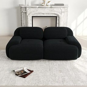 Sofa 2-osobowa Modułowa z Weluru Prążkowanego - z 2 Poduszkami - 208x103x75cm - Czarny