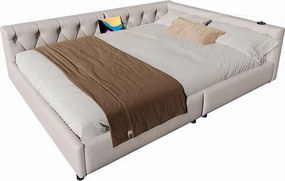 Leżanka lniana 140x200 cm - z diodami LED i portami ładowania - Beżowa