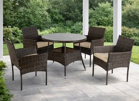 Zestaw mebli ogrodowych dla 4 osób Moreno - stół okrągły 90 cm i 4 krzesła, brązowy technorattan