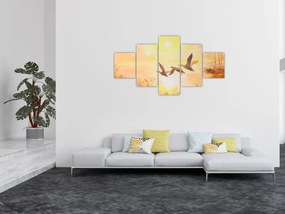 Obraz - Żurawie o zachodzie słońca (125x70 cm)