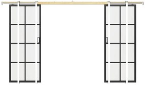 Drzwi przesuwne podwójne chowane w ścianie z aluminium i matowego szkła hartowanego - 2 x wys. 205 x szer. 73 cm - WILDEN II