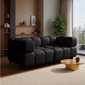 Nowoczesna czarna sofa 3-osobowa z weluru z wzorem bąbelkowym i pianką wysokiej sprężystości - TONDO 192 cm